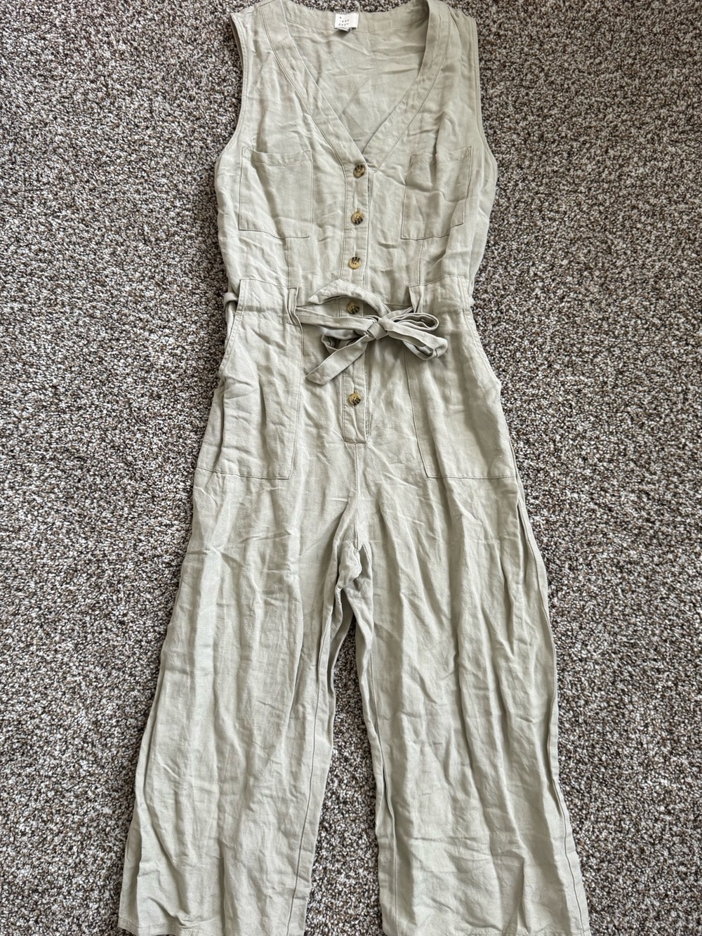 a new day Sleeveless V-Neck Linen Jumpsuit in Beige